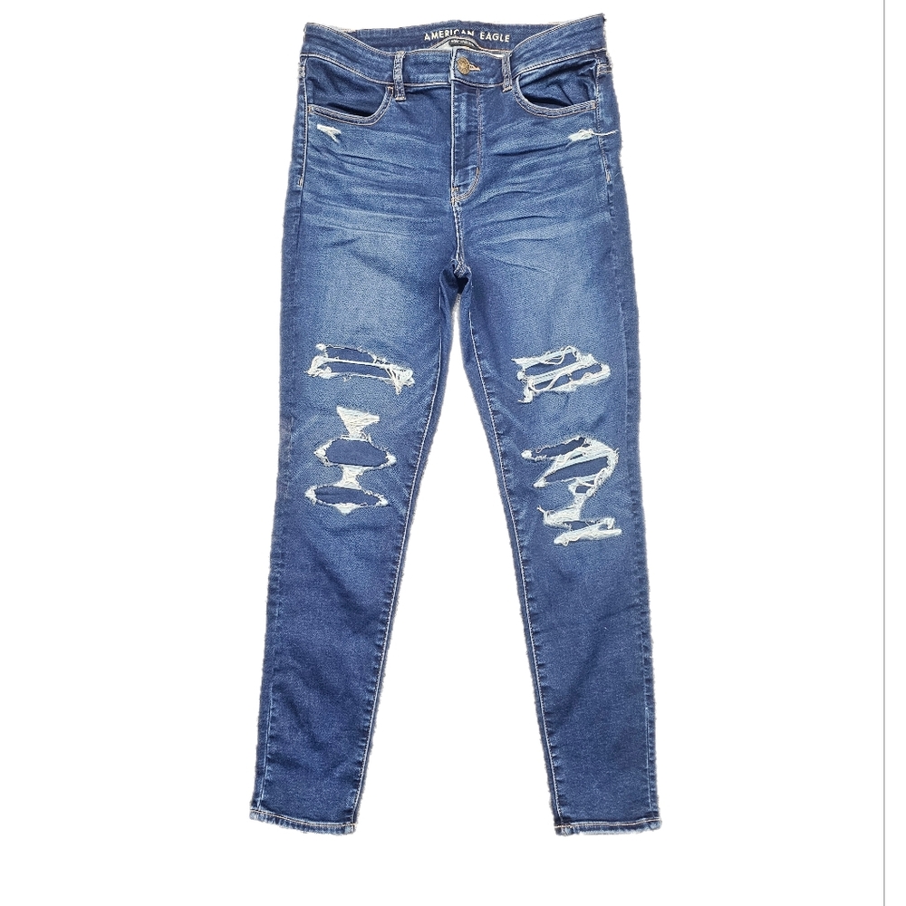 NWOT AMERICAN EAGLE HI-RISE JEGGING NEXT LEVEL STRETCH SIZE 12 FAUX DISTRESSED